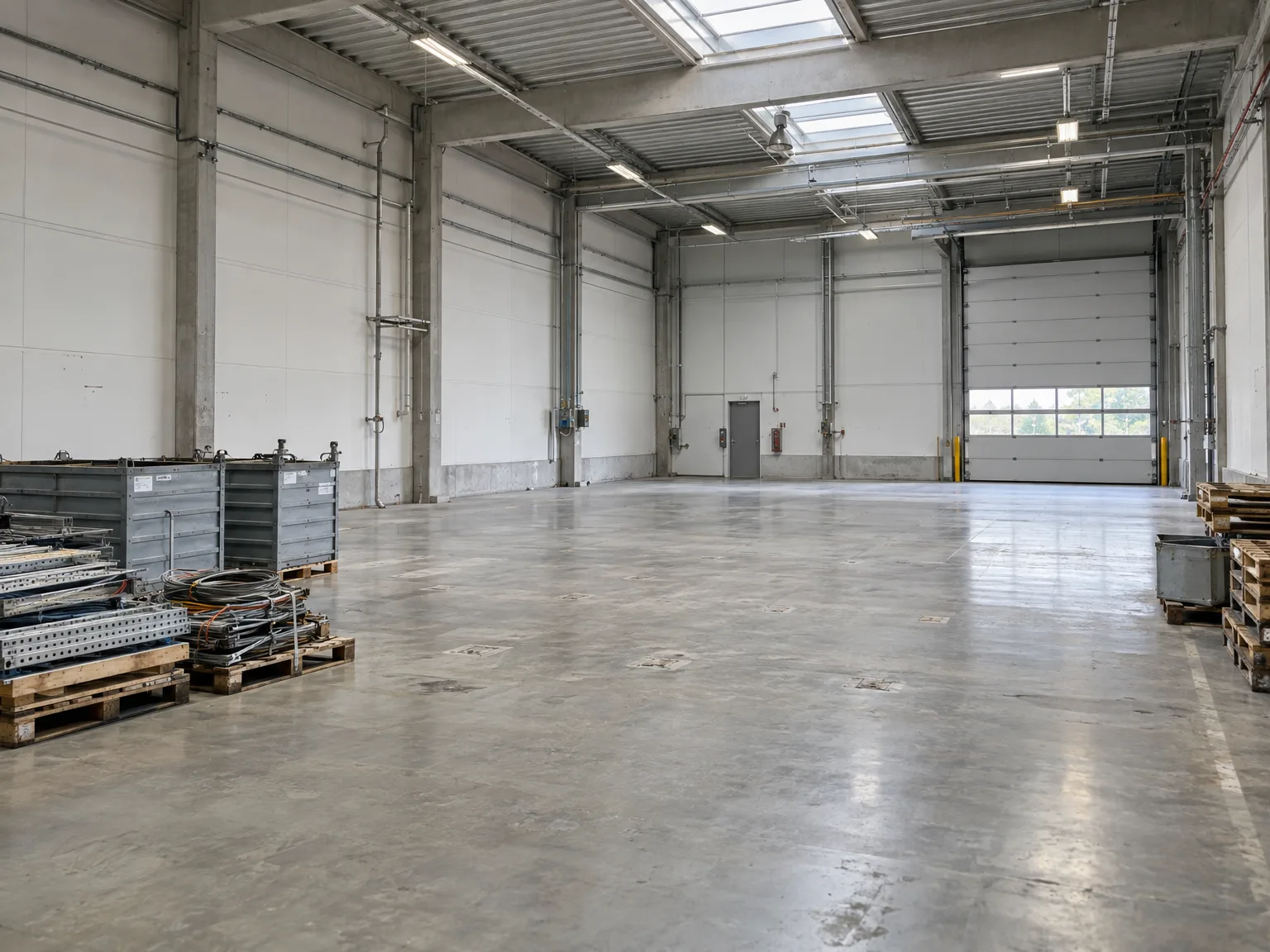 Hallenräumung: Besenreine Industriehalle mit Betonfläche und Stahlkonstruktion