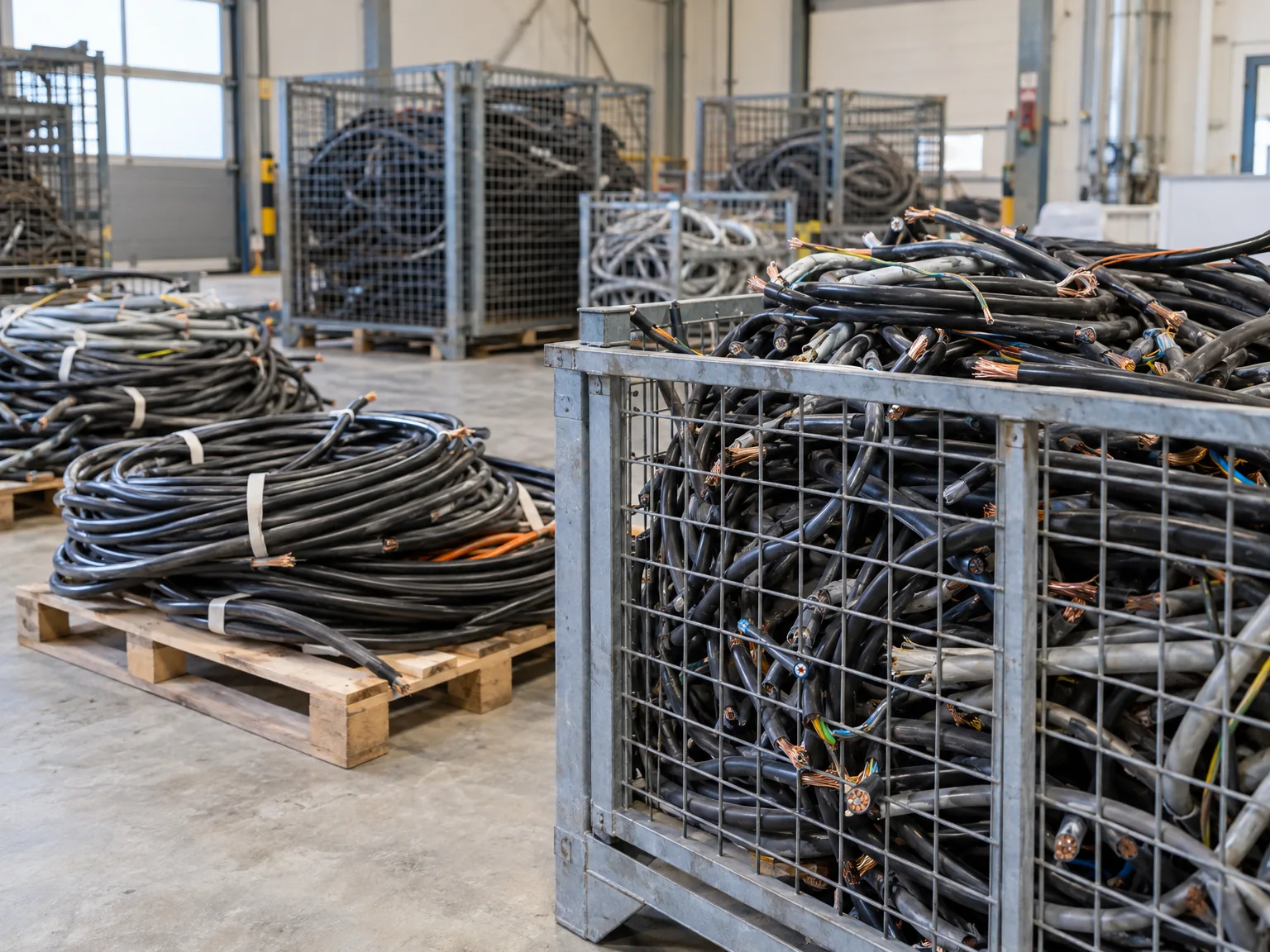 Elektrokabel und Kabelschrott in Siebcontainer - Kabelrückbau und industrielle Entsorgung